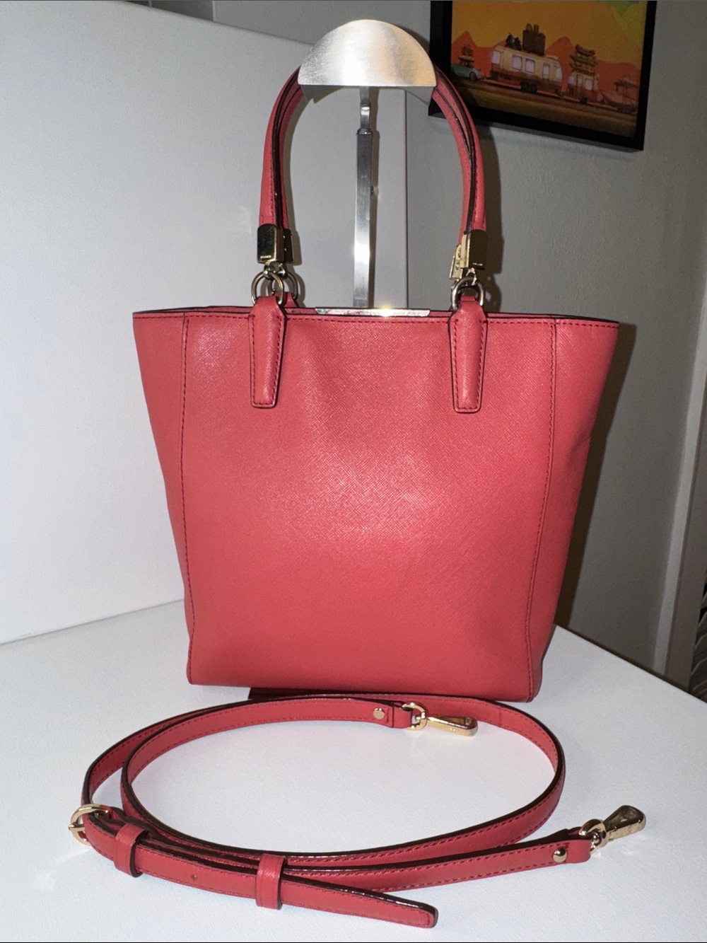 Coach Madison Mini North South Tote Crossbody Saffiano Leather Pink Coral - Picture 3 of 16
